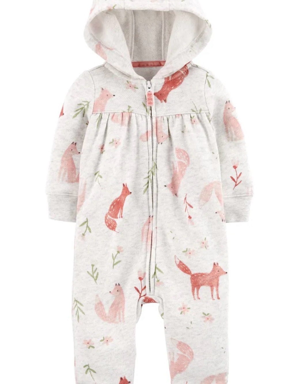 Carter's Girls White Heather Fox Print Hooded Footless Romper Size 18M